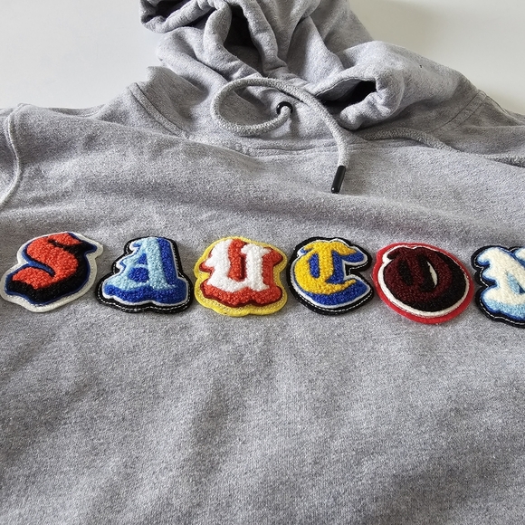 SAUCONY logo hoodie sweatshirt Small Women's unisex pullover gray - Picture 6 of 10